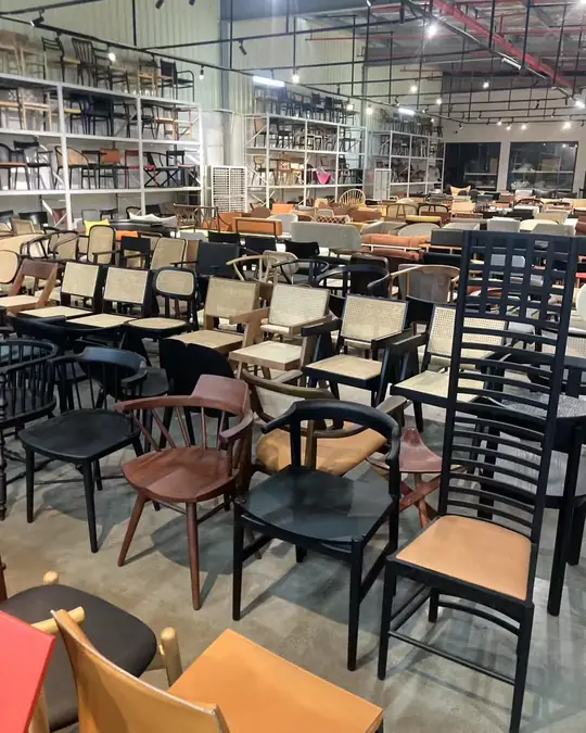 Foshan furniture wholesale market — dining chairs on display at Lecong Furniture City